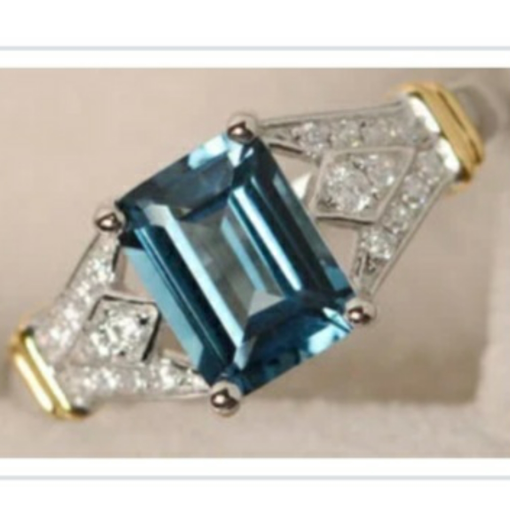 NEW 925 SILVER 2 TONE BLUE/WHITE TOPAZ RING